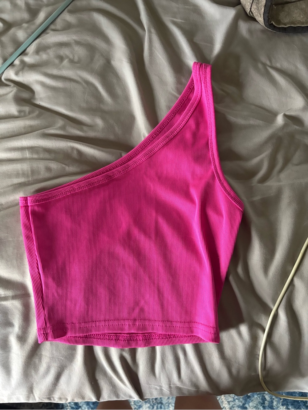 SHEIN Hot Pink One-Shoulder Ribbed Crop Top